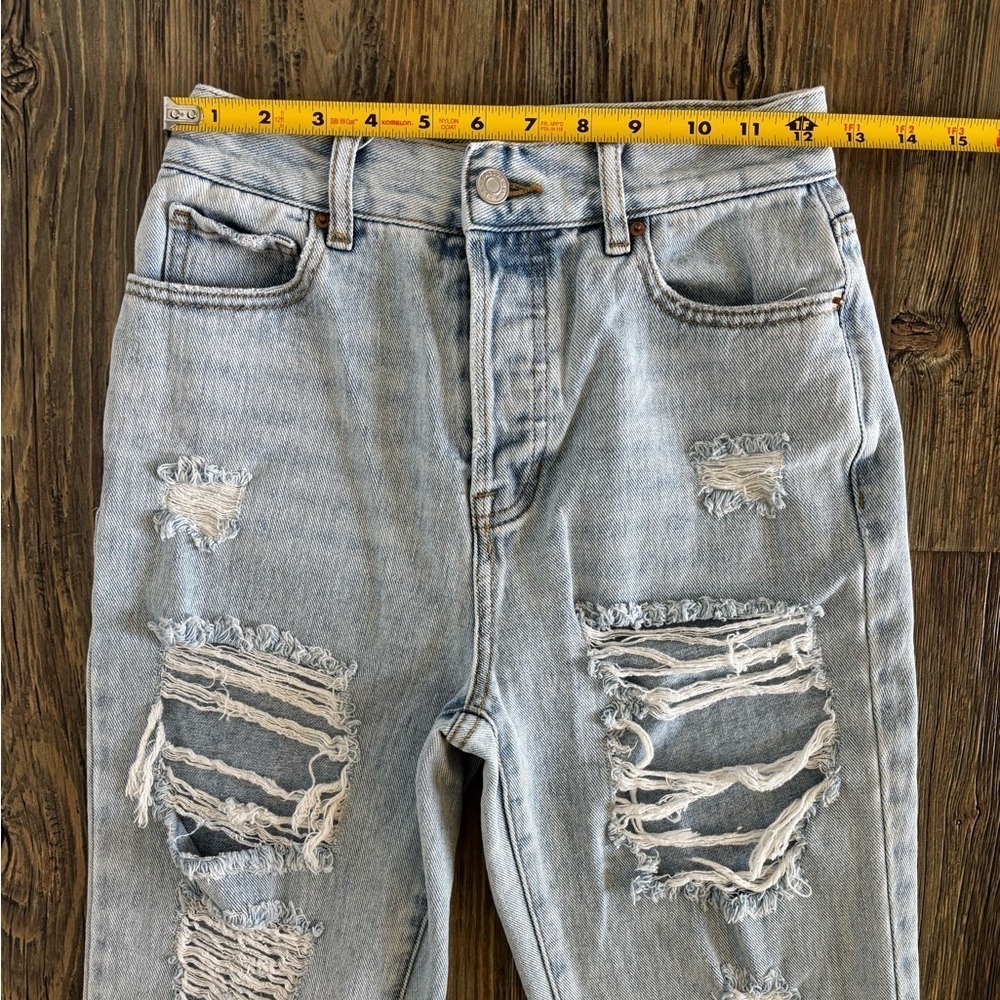 PacSun High Rise Straight Jeans Womens 25 Button Fly Distressed Lt Blue Denim - Picture 6 of 13